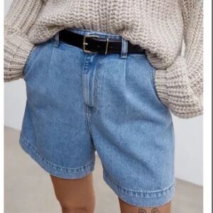 MNG Mango Regina Pleated Denim Jean Shorts Light Wash SZ 12 NEW Mom Jeans